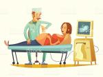 pregnancy-ultrasound-screening-retro-cartoon-illustration-vector-id579140860